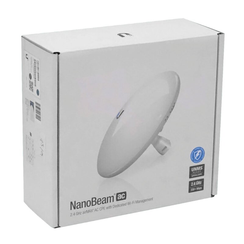 UBIQUITI AC 2,4GHz 13dBi 27dBm 1-1000-RJ45 inc-PoE24V-12W 2x2 NanoBeam