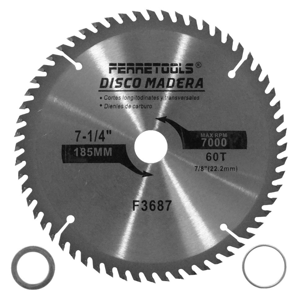 MAD7-60 - 185mm 60T 22,2mm 7000rpm Disco Corte Sierra Madera Carburo F3687
