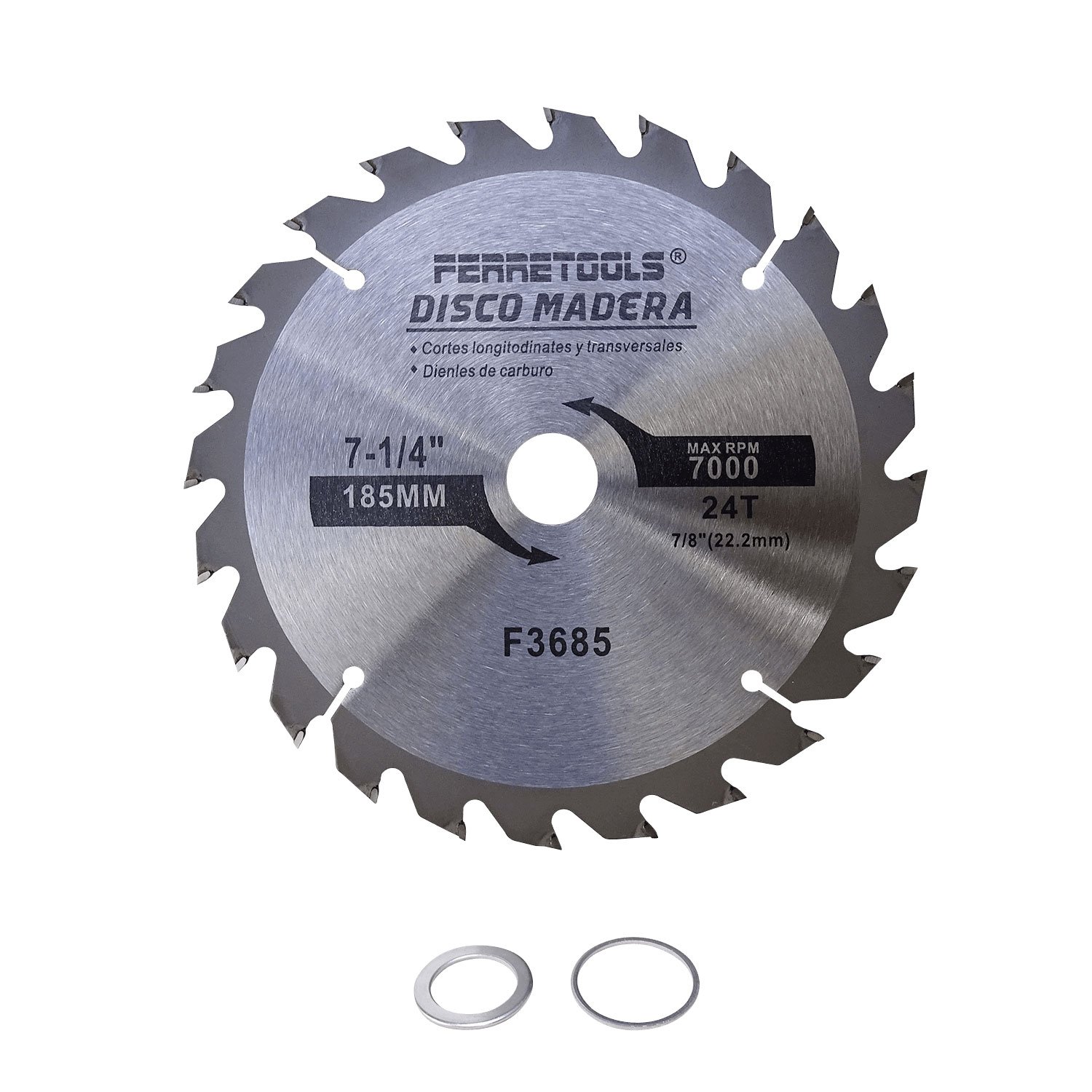 MAD7-24 - 185mm 24T 22,2mm 7-1/4 Disco Corte Sierra Madera Carburo DMD724
