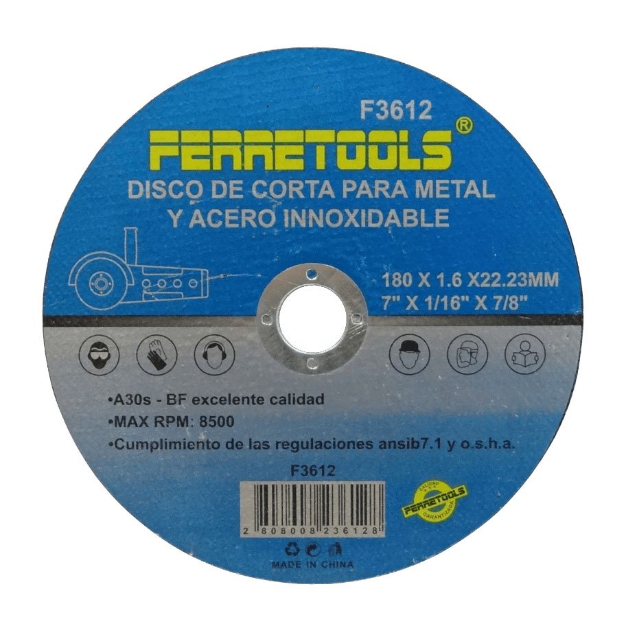 MET7-16 - 180mm 1,6mm 22,23mm Disco Corte Sierra Metal 8500rpm A30s F3612