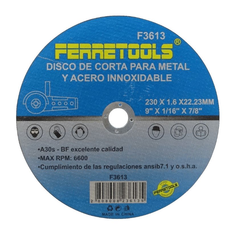 MET9-16 - 230mm 1,6mm 22,23mm Disco Corte Sierra Metal 6600rpm A30s F3613