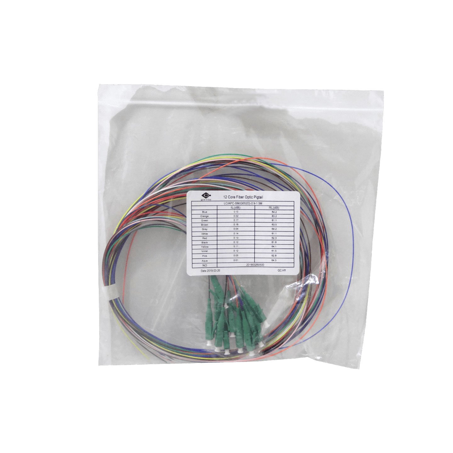 JFSB-12 - LC/APC SM 1,5mt 12-unid Pigtail MonoModo SingleMode 12-Colores-distint