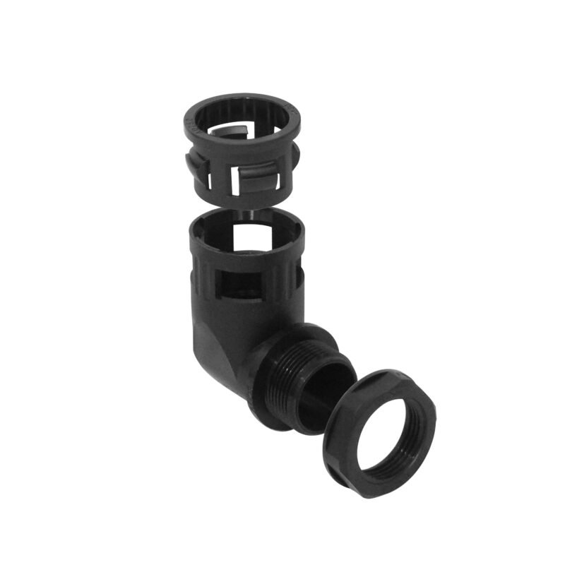 FLEP25-SC - 25mm Codo Salida Caja Prensa Estopa p/Conduit Flexible Plastico Negro - Imagen 3