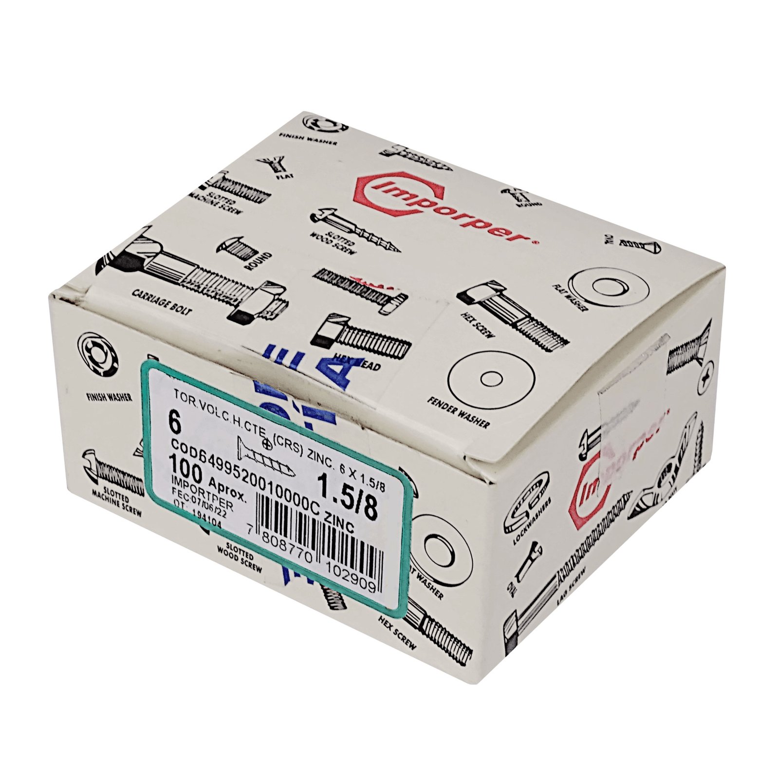 YUK6-13 - 100-Unids. TORNILLO VULCANITA CUZ PUNTA 6 X 1.5/8-pulgadas ZINC 649952