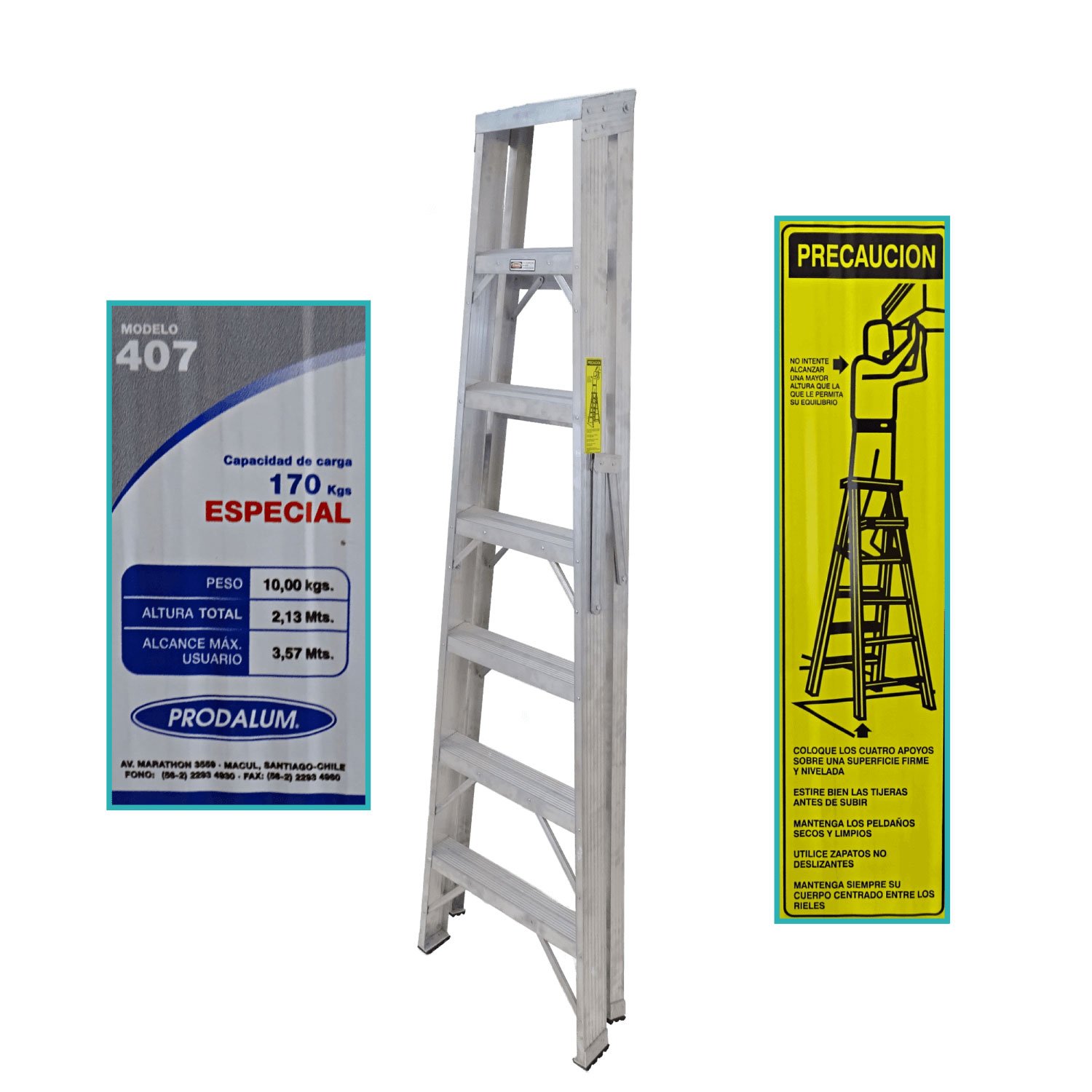 ESAL-707 - 2,0mt 170kg Tijera Aluminio 7-Peldano Escalera 2.04mt Escala