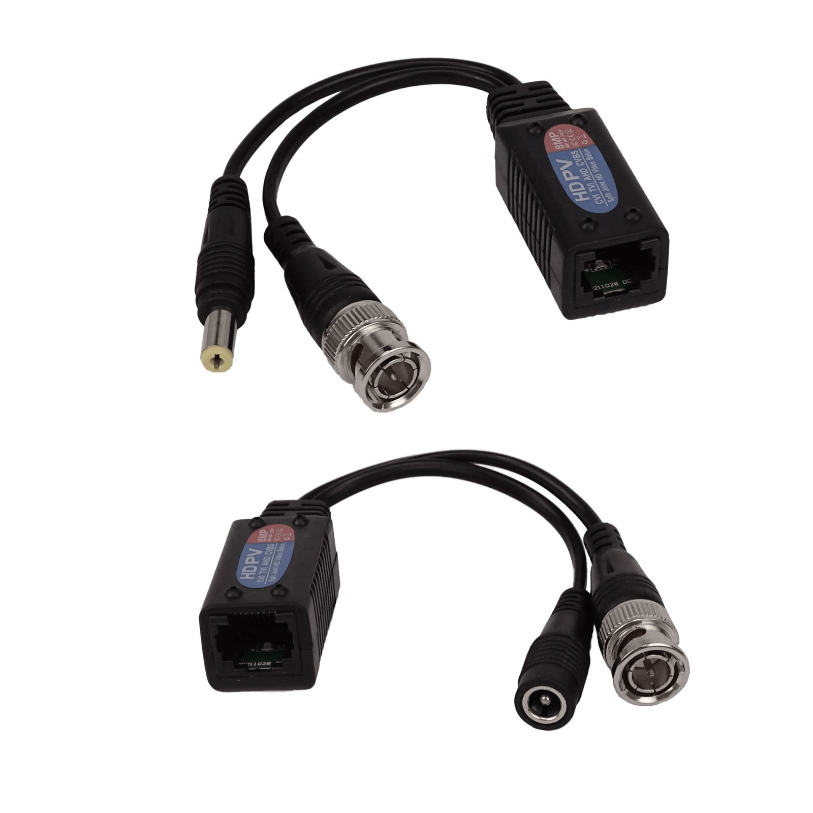 BALUN-RJ45 - Video Balun RJ45-H BNC-M UTP Cat5e Cat6 8MP HD Plug-M/H req/12-48Vdc