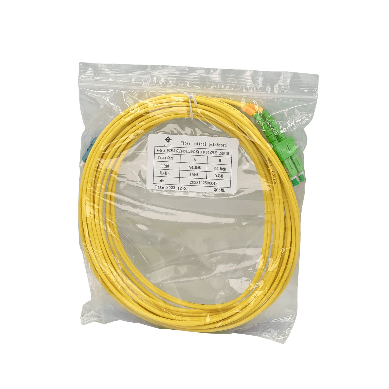 JFSAL5 - 5mt SC/APC-LC/UPC MonoModo SM Duplex Jumper Cable Fibra 9/125um 3mm