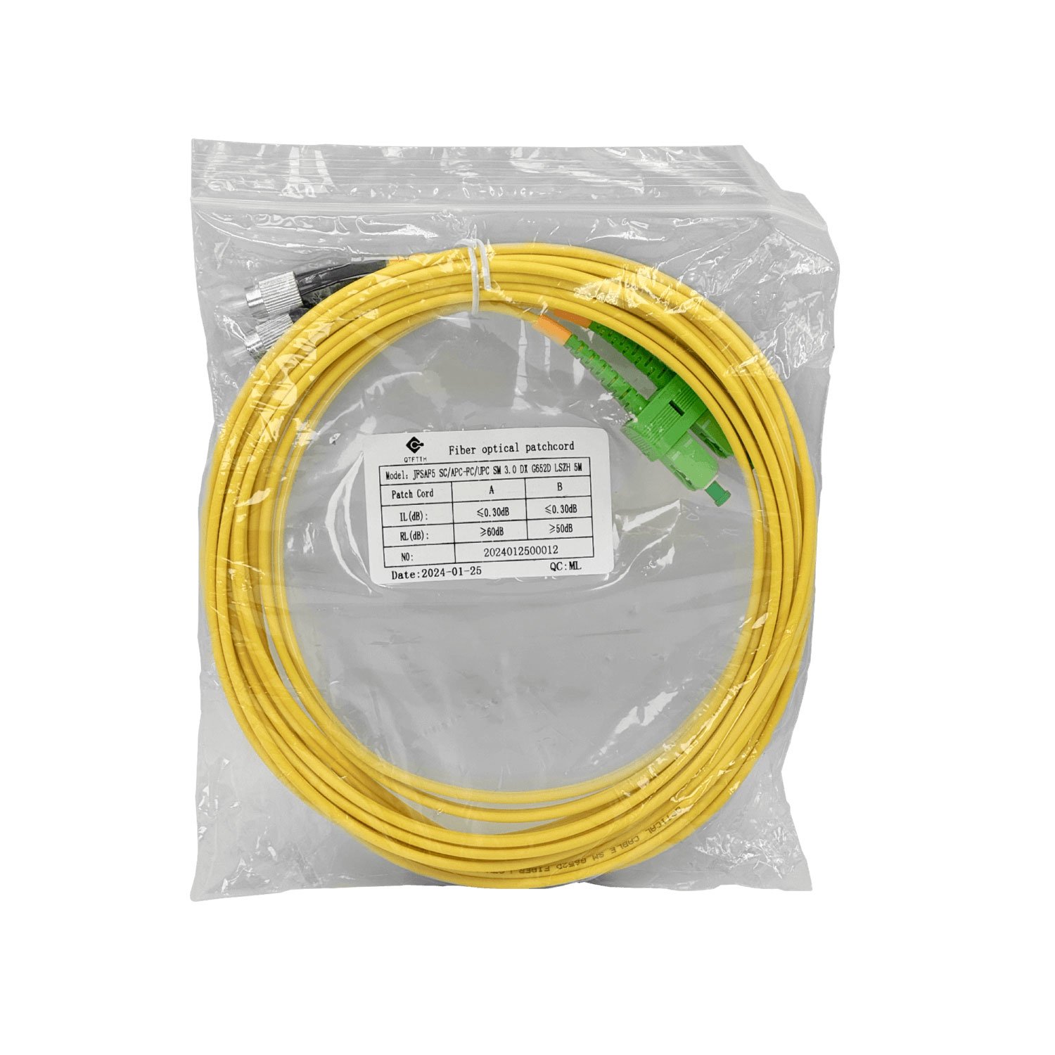 JFSAF5 - 5mt SC/APC-FC/UPC MonoModo SM Duplex Jumper Cable Fibra 9/125um 3mm
