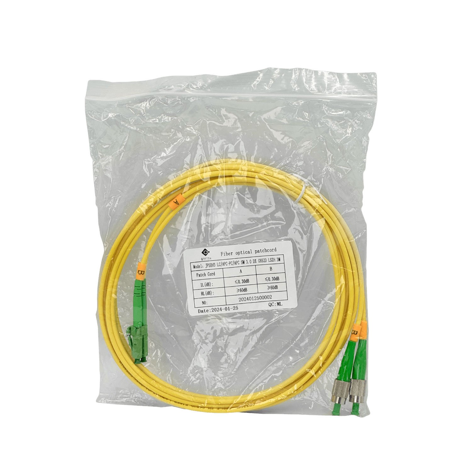 JFSBH3 - 3mt LC/APC-FC/APC MonoModo SM Duplex Jumper Cable Fibra 9/125um
