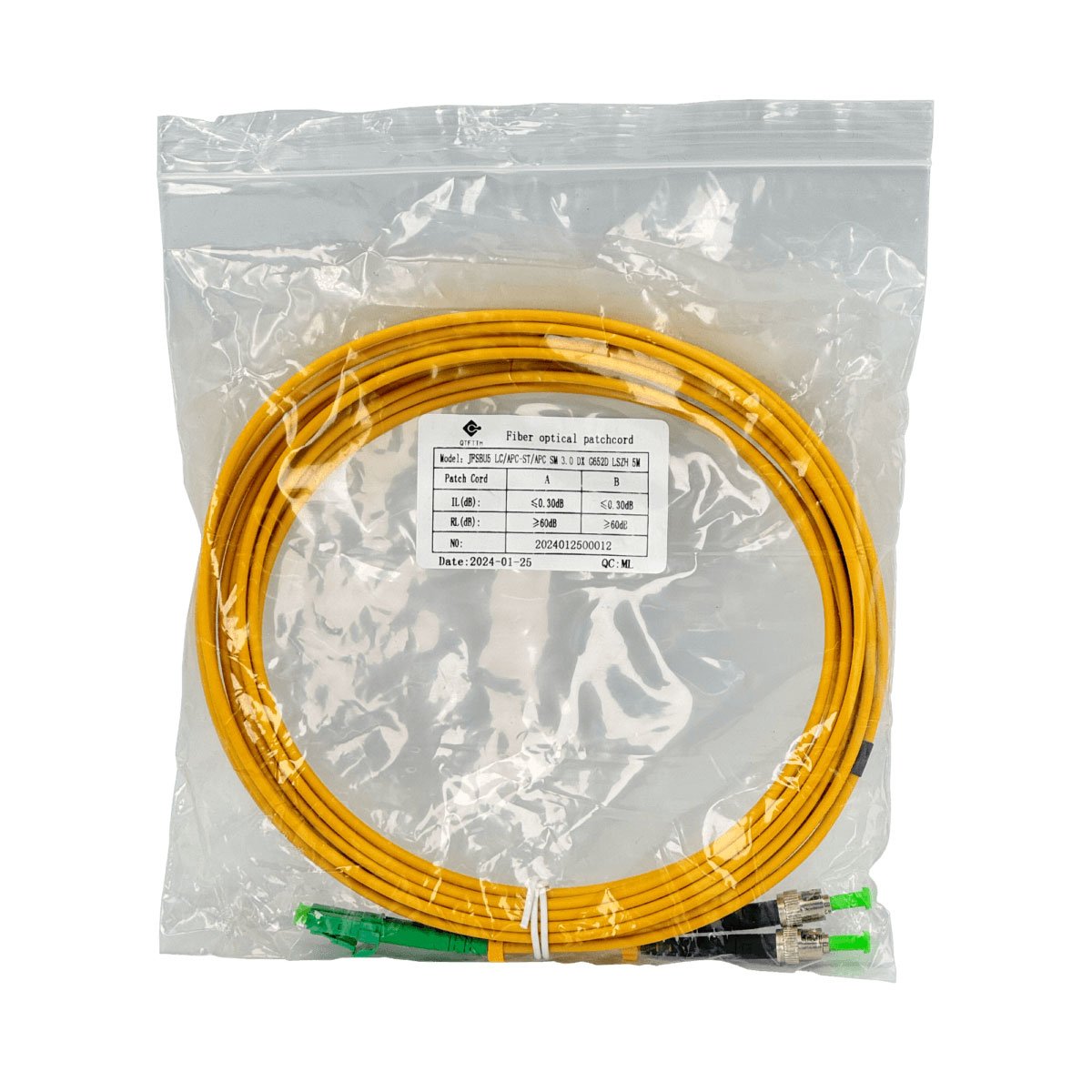 JFSBU5 - 5mt LC/APC-ST/APC MonoModo SM Duplex Jumper Cable Fibra 9/125um 3mm