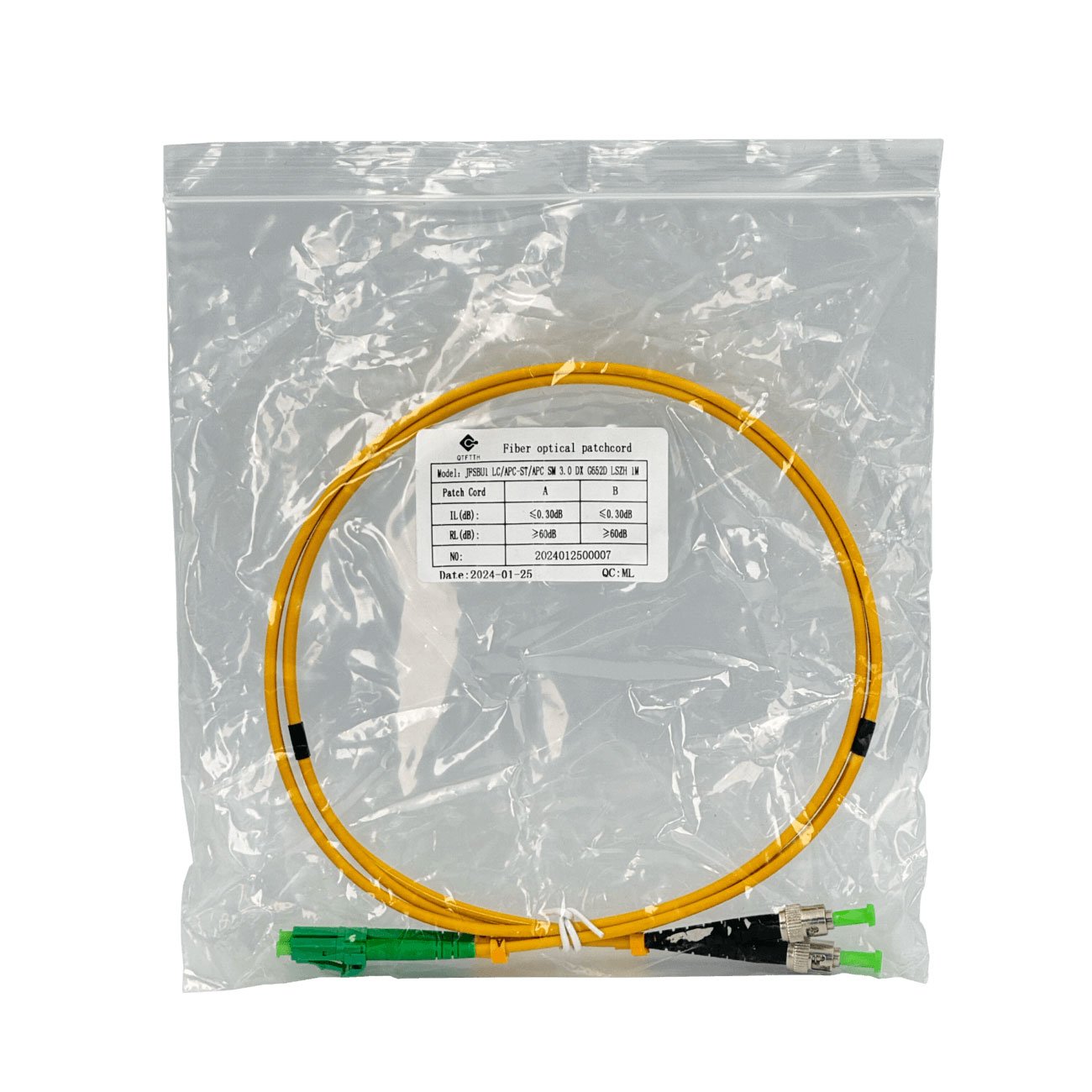 JFSBU1 - 1mt LC/APC-ST/APC MonoModo SM Duplex Jumper Cable Fibra 9/125um 3mm