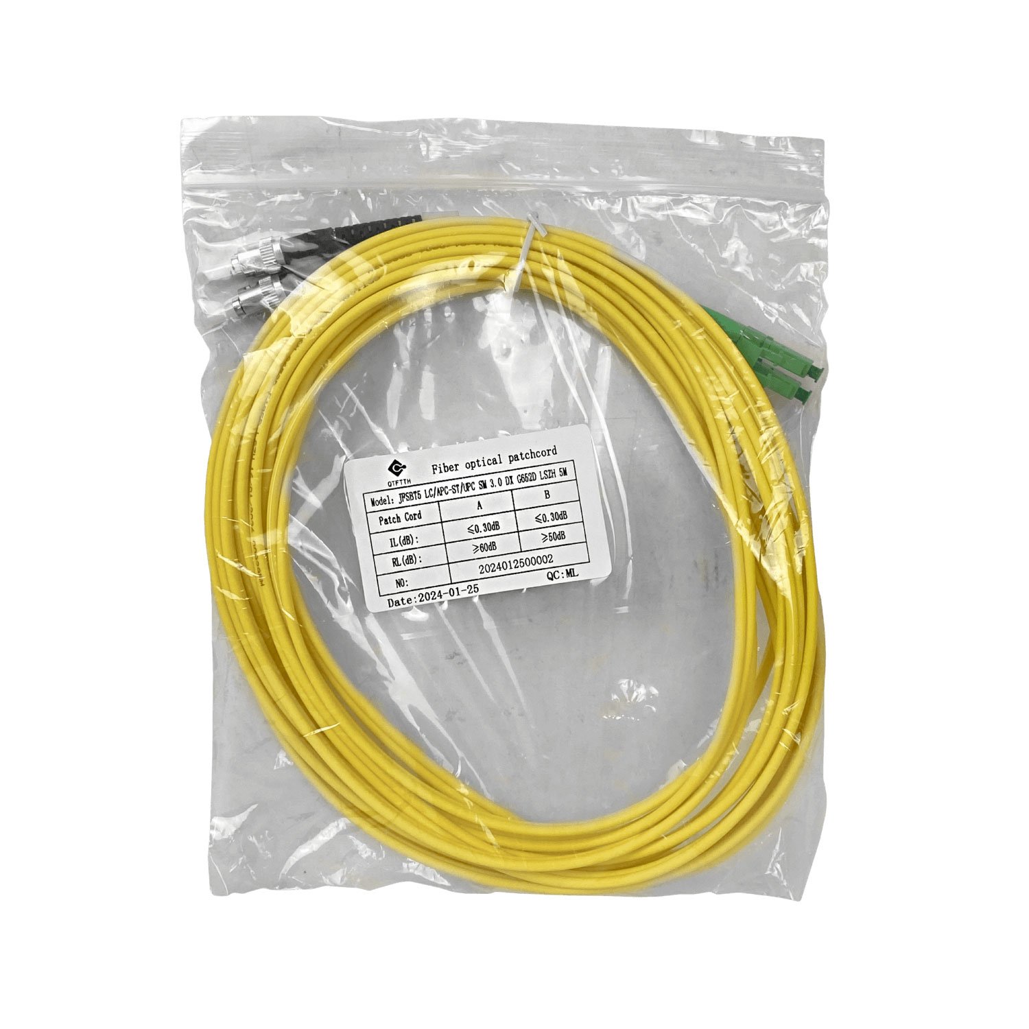 JFSBT5 - 5mt SM LC/APC-ST/UPC MonoModo SM Duplex Jumper Cable Fibra 3.0mm 9/125