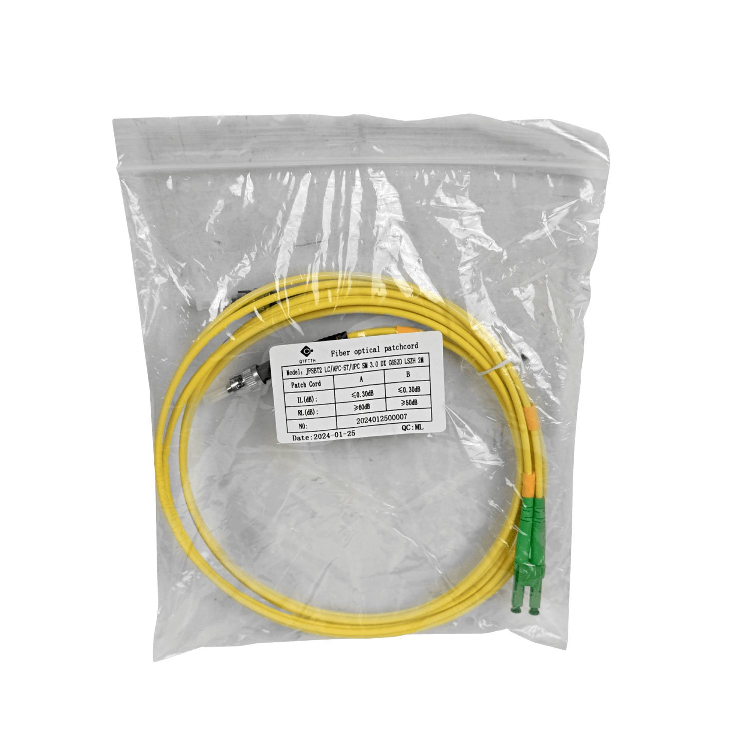 JFSBT2 - 2mt SM LC/APC-ST/UPC MonoModo SM Duplex Jumper Cable Fibra 3.0mm 9/125