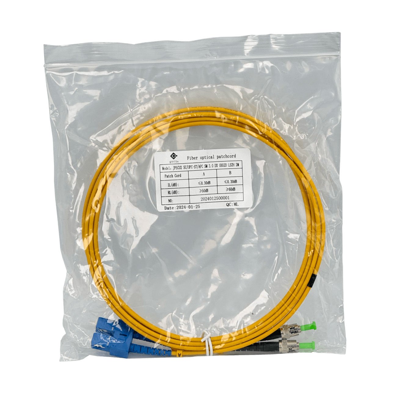 JFSCU2 - 2mt SC/UPC-ST/APC MonoModo SM Duplex Jumper Cable Fibra 3.0mm 9/125um