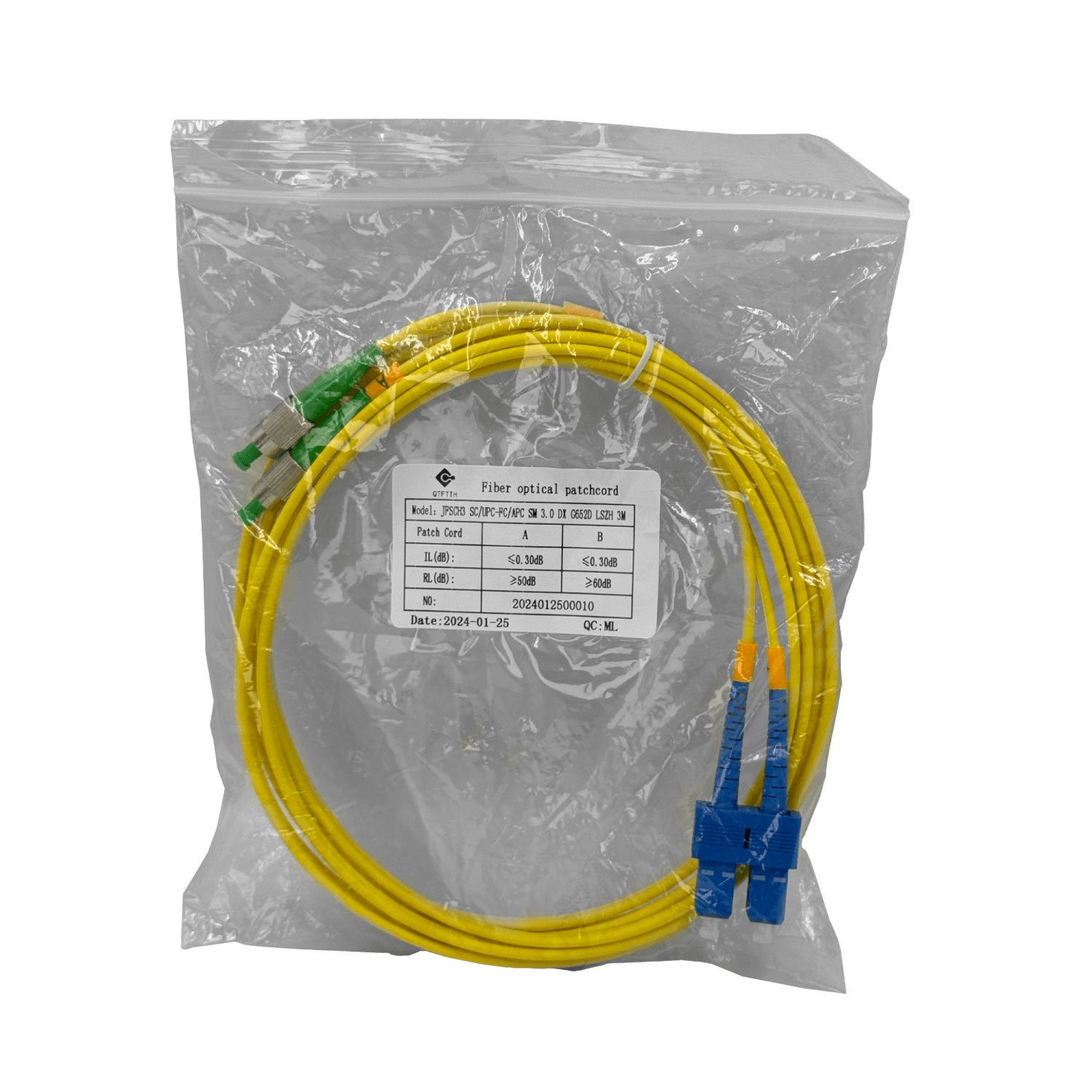 JFSCH3 - 3mt SC/UPC-FC/APC MonoModo SM Duplex Jumper Cable Fibra 9/125um 3mm