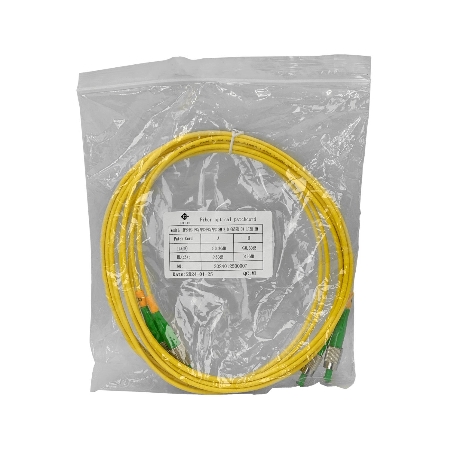 JFSHH3 - 3mt FC/APC-FC/APC MonoModo SM Duplex Jumper Cable Fibra 9/125um 3mm