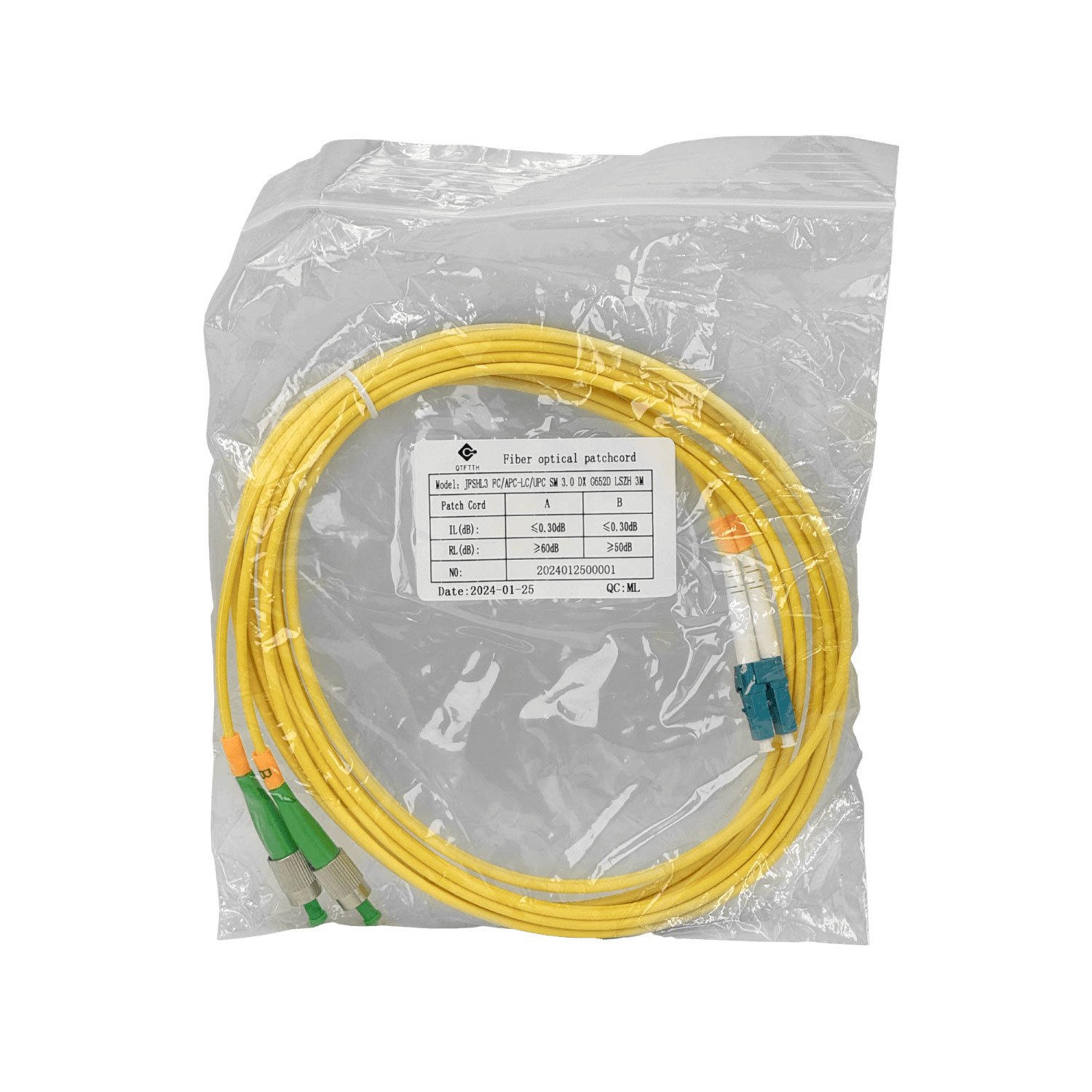 JFSHL3 - 3mt FC/APC-LC/UPC MonoModo SM Duplex Jumper Cable Fibra 9/125um 3mm
