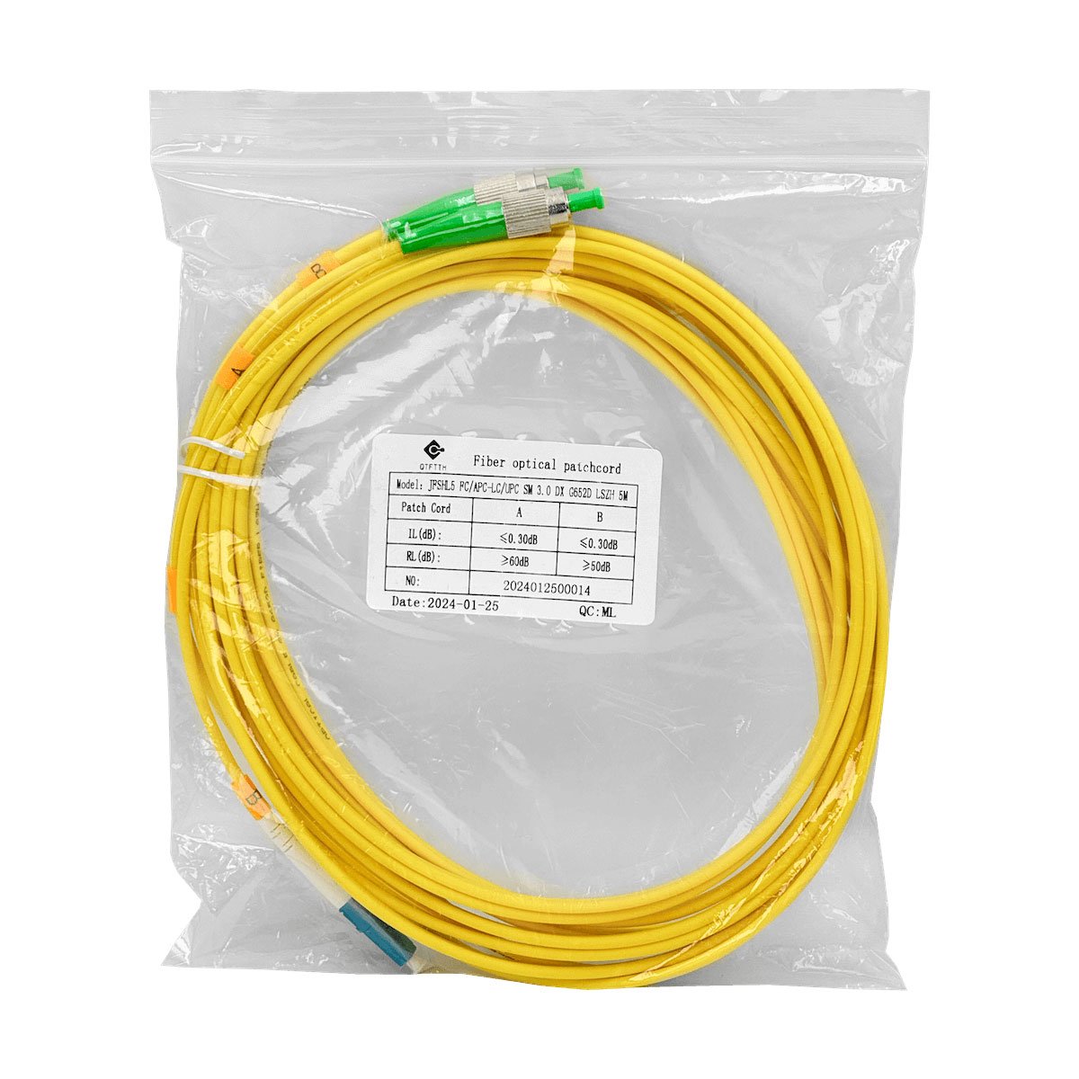 JFSHL5 - 5mt FC/APC-LC/UPC MonoModo SM Duplex Jumper Cable Fibra 9/125um 3mm