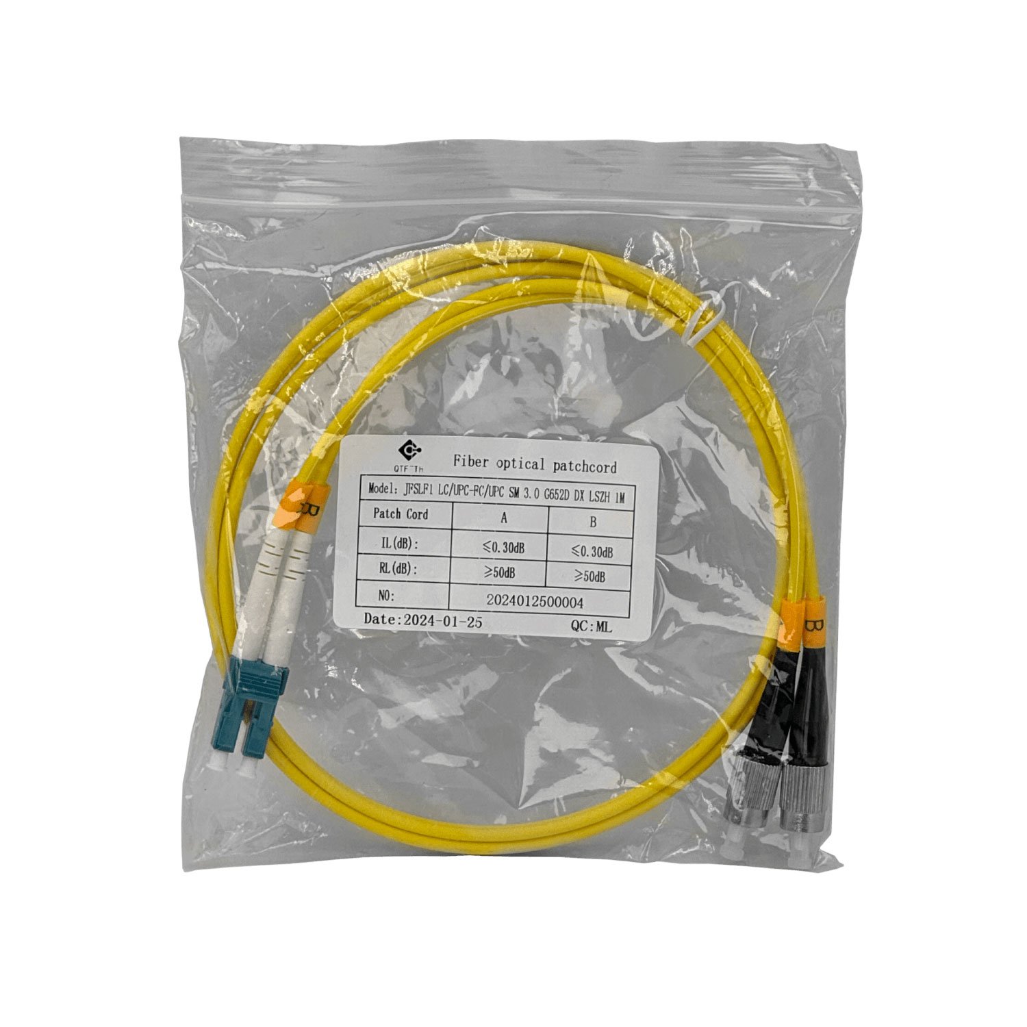 JFSLF1 - 1mt LC-FC MonoModo SM Duplex Jumper Cable Fibra 9/125um LSZH