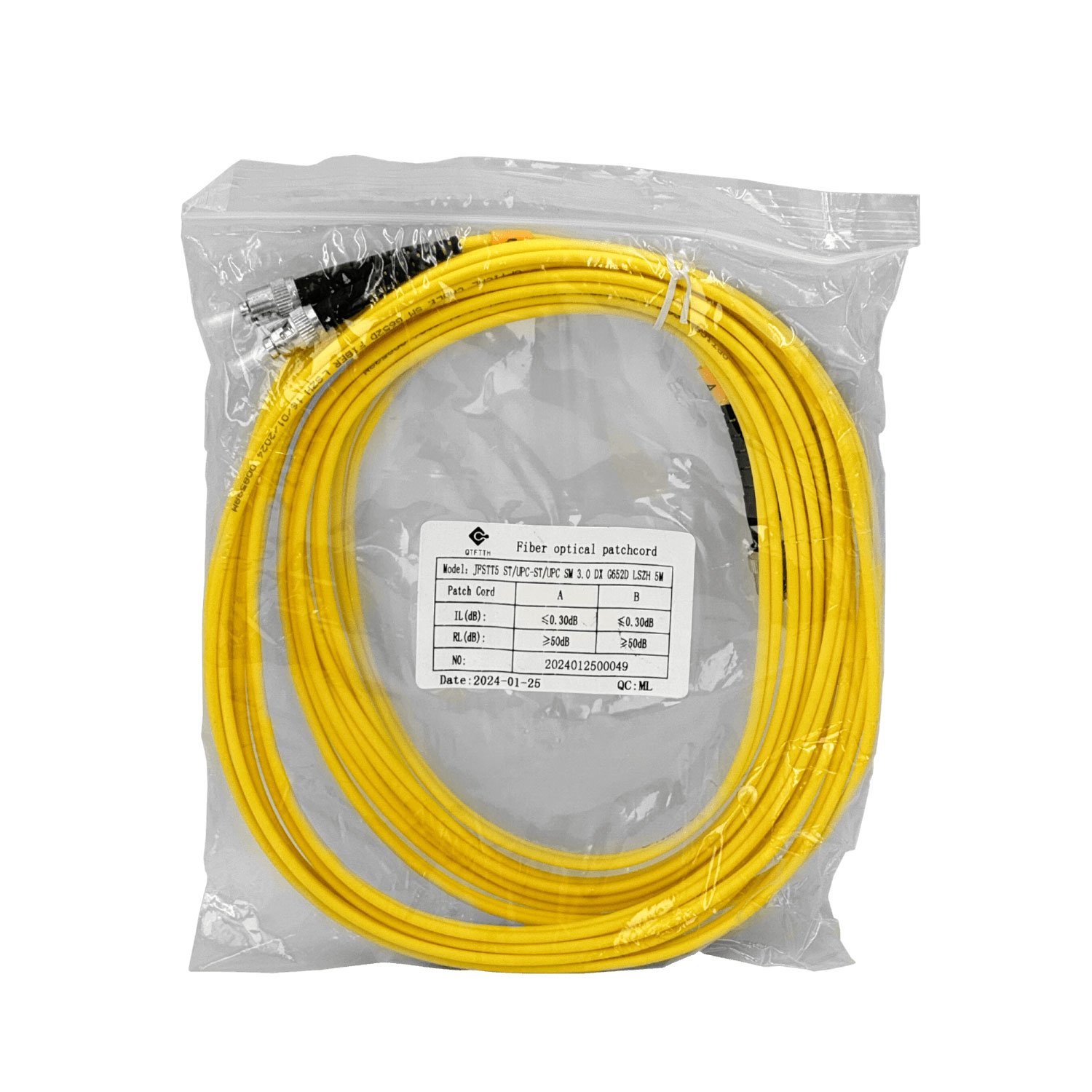 JFSTT5 - 5mt ST-ST MonoModo SM Duplex Jumper Cable Fibra 9/125um 3mm