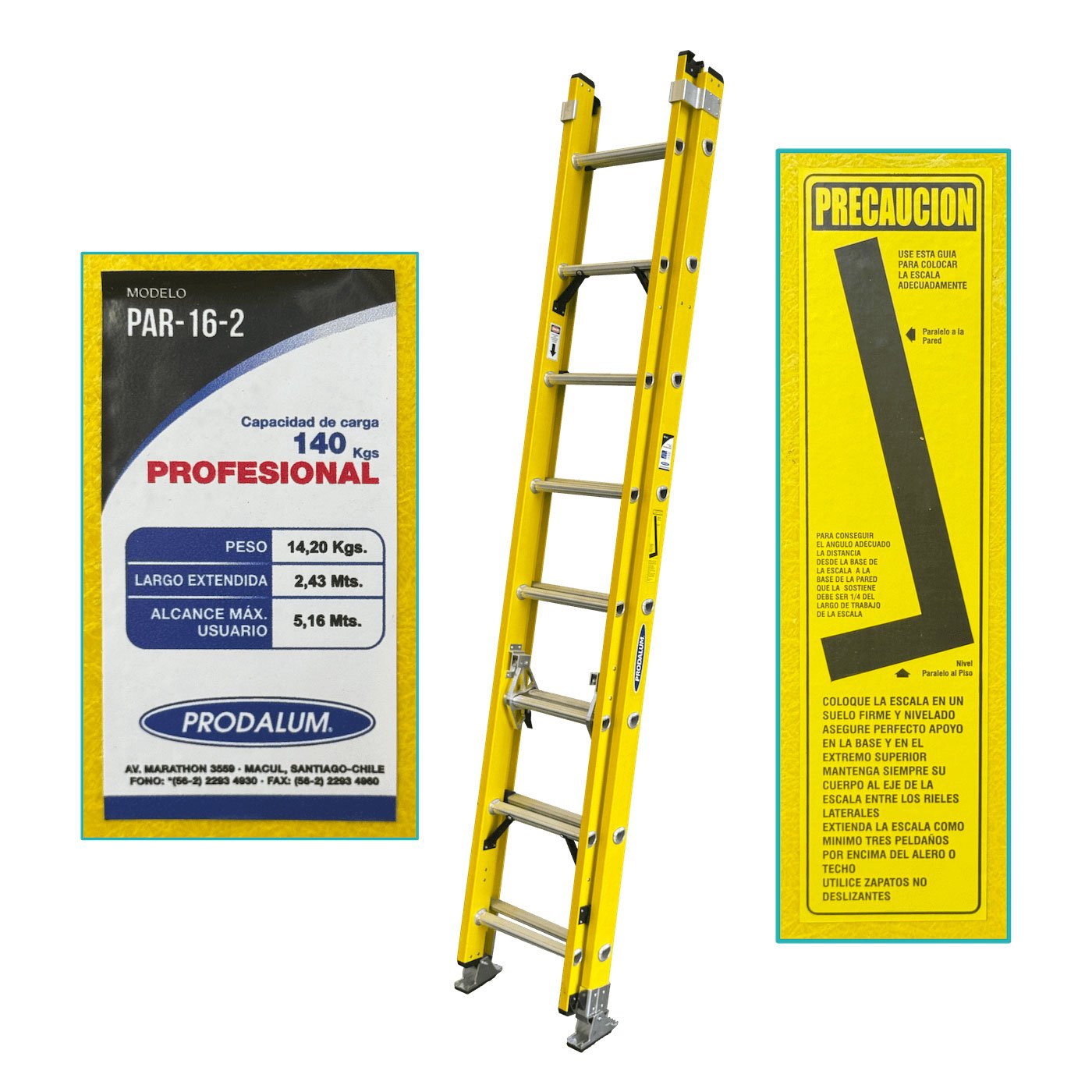 ESFA-416 - 2,4-5,1mt 140kg Telescopica Fibra de Vidrio 16-Peldano Escalera