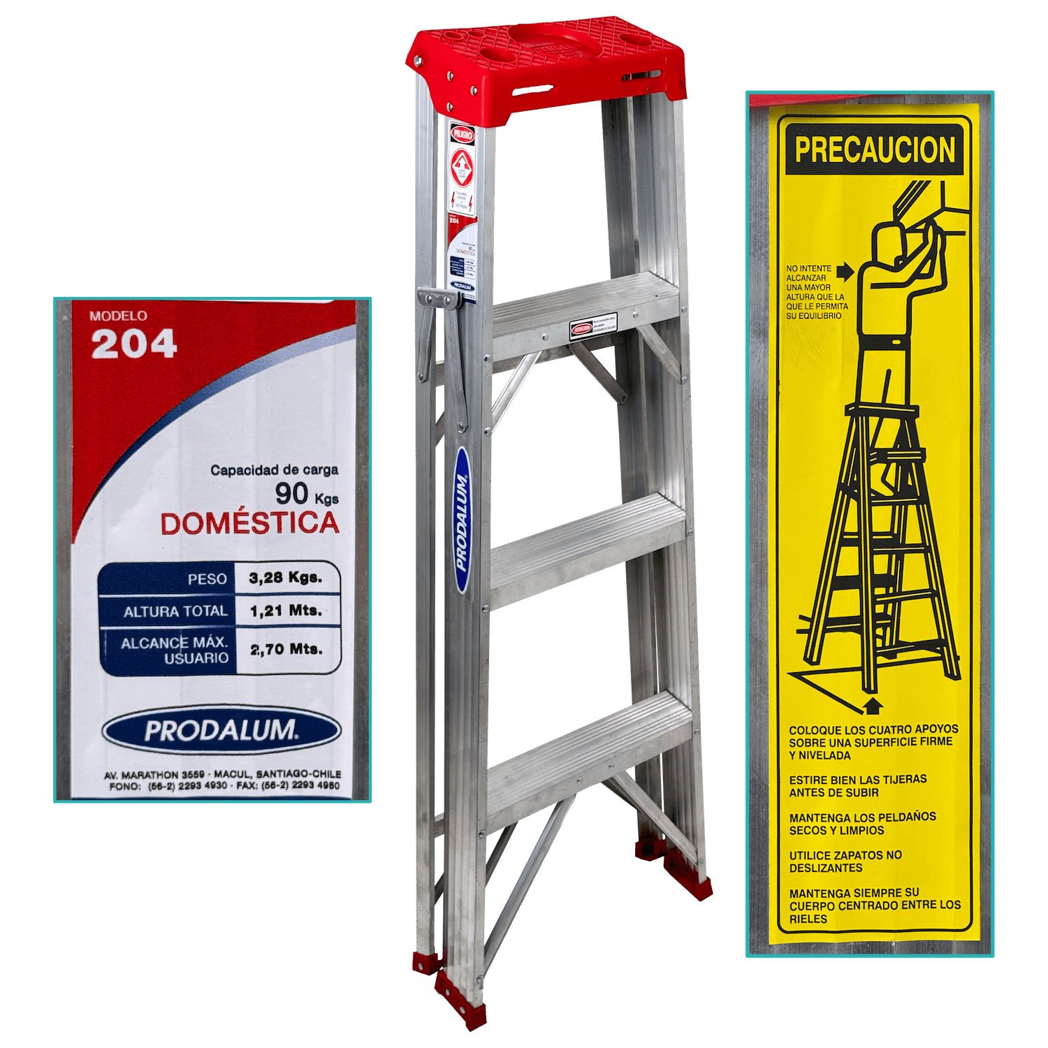 ESAL-904 - 1,2mt 90kg Tijera Aluminio 4-Peldano Escalara 1.21mt Escala