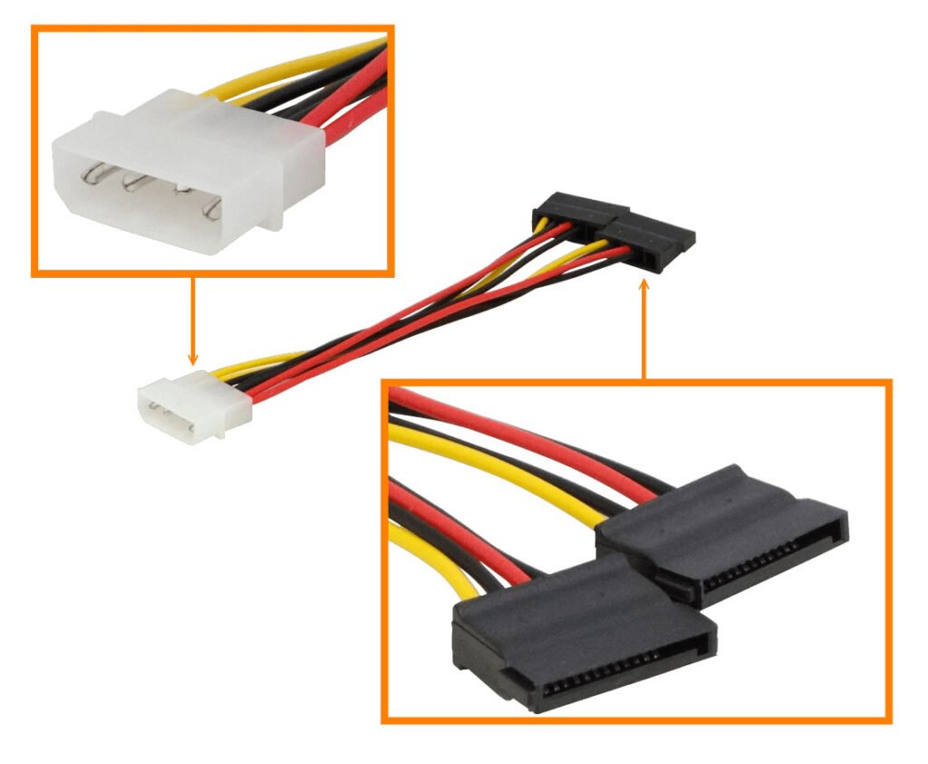 PSATA2 - 1-MOLEX-M 2-SATA-H Cable de poder tipo-Y 15cm