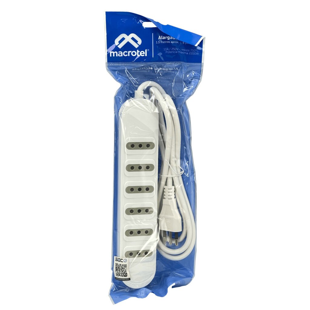 ELG-16 - MACROTEL Blanco 1,5mt 6-enchufes-chile Alargador 1.5mt ME-206W1