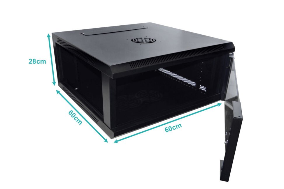 RK04-6L - LINKMADE 60cm-Fondo 4U Rack Pared Mural Negro Puerta-Vidrio