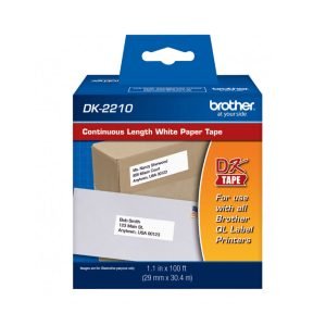 DK2210 - BROTHER 29mm x 30,4mt Negro sobre Blanco Papel-Continuo Adhesivo p/QL