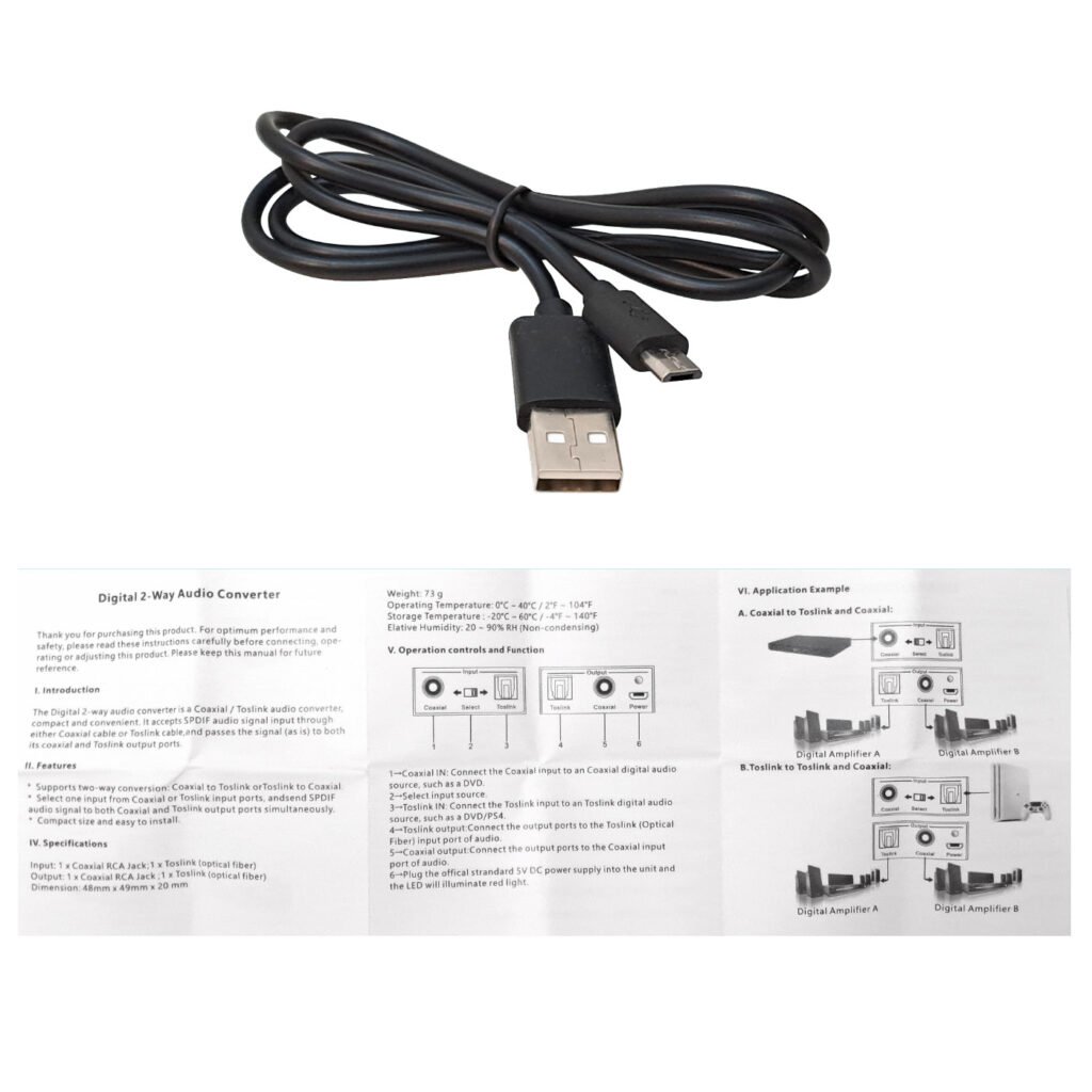 COAXIAL-TOSLINK - Convertidor BiDireccional RCA-H-Coaxial Audio-Optico-Toslink SPDIF